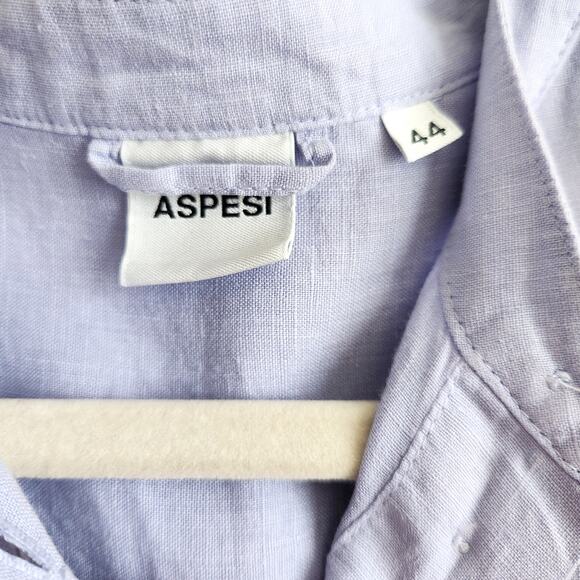 Aspesi Women Lilac Linen Cap Sleeve Front Button Flare Midi Dress Size EU 44 / L - Picture 4 of 7